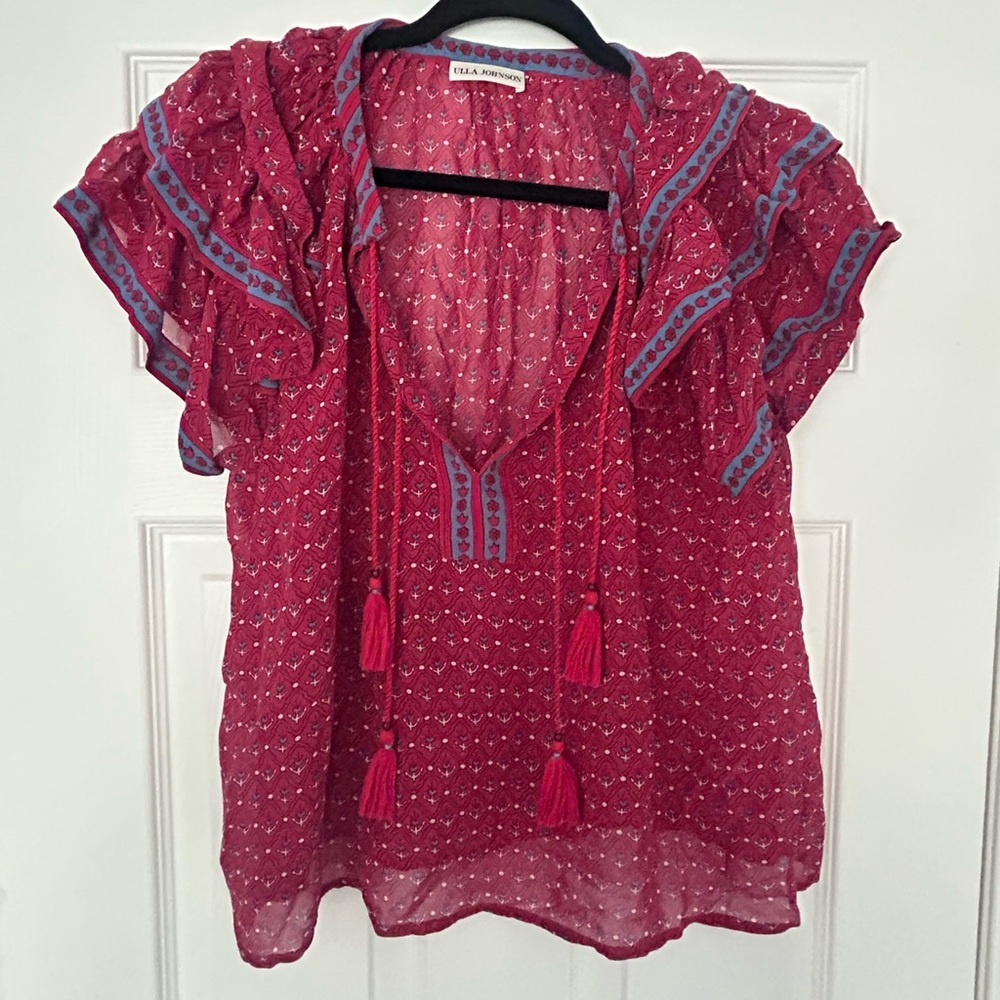 Ulla Johnson 'Freya' Flutter Sleeve Top 100% Silk - Picture 2 of 8
